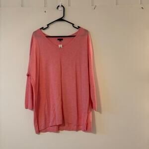 NWT Talbots Pink Lightweight V Neck Sweater 100% Cotton XL 3/4 length sleeve